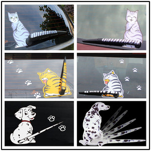 网红卡通后雨刮汽车贴纸尾巴会动的狗车贴后窗卡通猫反光汽车贴纸