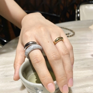 LYUMIN中国风小众设计玉石混搭金银简约时尚套戒男女2021新款戒指