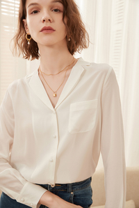 ss SEZANE jko西装领白衬衫女长袖V领口袋优雅气质高品质真丝衬衣