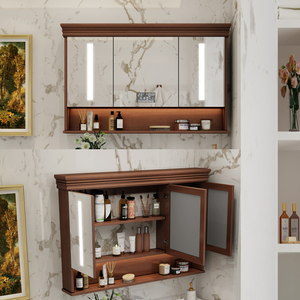 美式实木浴室镜柜挂墙式卫生间镜子带置物架洗漱台收纳柜储物单独