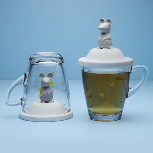 泰国qualy趣味玻璃杯马克杯创意小兔老鼠企鹅环保杯子牛奶果汁杯