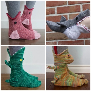 欧美风保暖冬季针织鳄鱼袜变色龙鲨鱼卡通袜可爱创意动物毛线袜