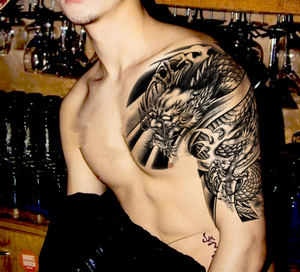 纹身贴防水男持久披肩大龙头半甲过肩龙胸部龙图腾仿真大图刺青 阿里巴巴找货神器