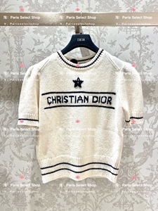 法国代购 Dior/迪奥 经典款 logo 泡泡袖 短袖针织衫/毛衣 乳白色
