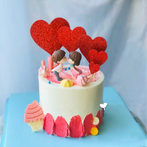 亲嘴娃娃情侣结婚纪念日一周年520烘焙主题生日蛋糕装饰摆件甜品