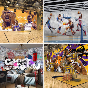健身房墙纸街头涂鸦NBA球星服装店壁画嘻哈背景墙体育篮球馆壁纸