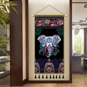 东南亚民族风挂画印度大象泰国民宿装饰壁画客厅玄关装饰画竖版
