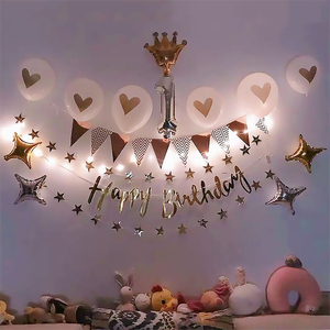 宝宝周岁生日装饰场景布置背景墙百天宴气球led灯串装饰桌围套餐