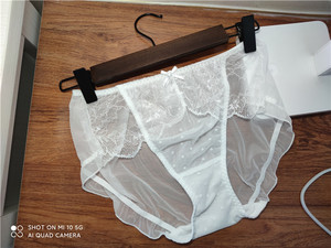 外贸原单大码女士蕾丝网纱白色内裤包臀大码200斤可穿纯棉档透明