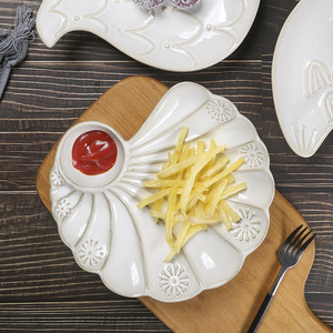 欧式复古陶瓷盘西餐牛排盘水果盘家用冷餐平盘饺子盘浮雕动物盘子