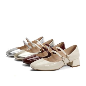 森达粗跟银色玛丽珍女鞋2024春季新款复古法式羊皮芭蕾单鞋ZTA62