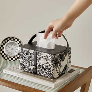 吉维尼轻奢法式中古复古创意皮质纸巾盒客厅餐桌布艺抽纸盒纸抽盒