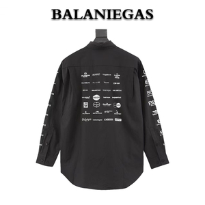 Balaniegas   B家衬衫新款多国语言满印经典印花宽松长袖情侣衬衣