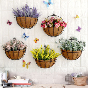 创意植物仿真花挂壁式花盆花篮阳台草编墙饰壁挂件墙面墙上装饰品
