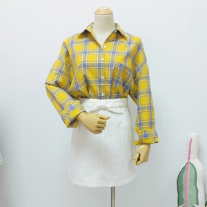 【全店清仓】黄色格子衬衫女宽松洋气设计感显瘦小众长袖上衣
