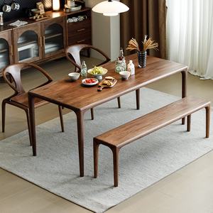 傅邦北美黑胡桃木餐桌北欧全实木长方形桌子家用餐厅家具书桌茶桌