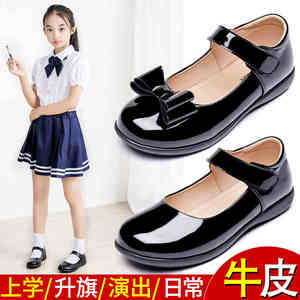 深圳女童皮鞋儿表演出花童小学生礼服黑色十岁单鞋校鞋6牛皮真皮