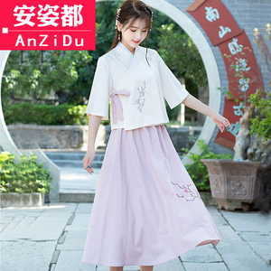古装汉服改良版现代女夏装中国风学生班服古风女装汉元素日常套装