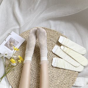 2双装 蕾丝网纱花边白色堆堆长袜玻璃丝卡丝夏天薄款jk袜子