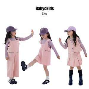 Babyckids/儿童纯棉粉色彩纱点子牛仔外套女童马甲背心裙短裙套装