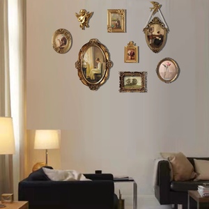 创意欧式复古法式文艺家居装饰摆件金色雕花组合摆台相框照片挂墙