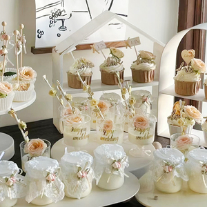 婚礼生日派对金色香槟色系列甜品台装饰 甜品插牌纸杯蛋糕插件