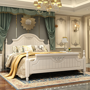 床实木床女孩卧室美式床欧式双人床韩式简约风格1.2米床加厚婚床