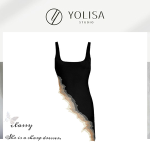 YOLISA 不对称黑色吊带背心女设计感小众气质辣妹风夏季新款上衣