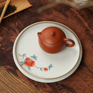 汝窑干泡台茶盘壶承小型家用陶瓷中式盖碗托盘紫砂壶养壶茶壶底座