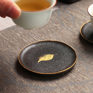 描金陶瓷功夫茶杯垫茶杯托泡茶隔热茶垫茶道日式茶具粗陶壶垫壶承