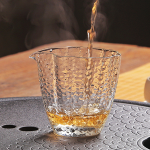 日式锤目纹玻璃公道杯分茶器海加厚耐热锤纹茶漏套装日本茶道茶具