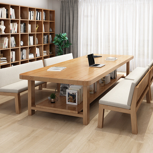 双层实木书桌家用客厅北欧简约长条工作台学生儿童学习高端手工桌