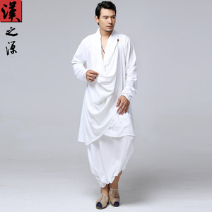 中国风男装青年居士服休闲禅茶太极服套装中式复古棉麻宽松两件套