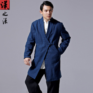 中国风复古男装外套中长款中式汉服风衣棉麻宽松休闲大衣男士唐装