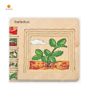 贝乐多益智玩具 草莓木质多层拼板 苹果 土豆 植物 生长过程 拼图