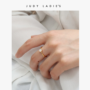 judy原创设计18K贝珠戒指女 开口可调节chic风极简食指戒关节