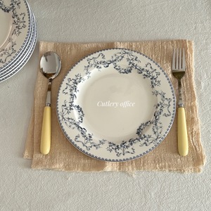 Cutlery丨法式中古碎花花边蓝色陶瓷brunch早餐圆盘咖啡杯碟