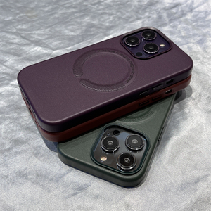 暗紫色磁吸皮革适用15苹果14手机壳iphone14promax多色可选纯色14plus高级感14pro保护套12创意新款个性潮牌