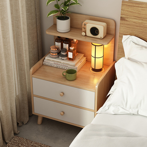 床头柜简约现代简易加高实木腿收纳柜卧室家用小型北欧床头置物架