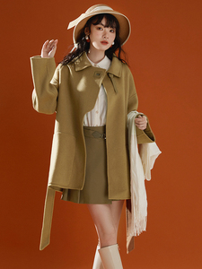 冬季品牌Outlets女装新款含羊毛宽松双面尼毛呢外套大衣 PD10127