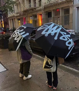 欧美潮牌stussy斯图西女款自动开收黑胶防晒晴雨伞太阳伞遮阳伞