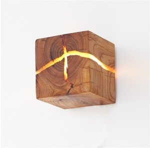 裂纹木艺壁灯创意走廊过道正方形实木墙壁LED床头灯具