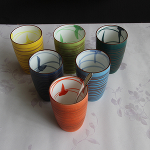 多彩手绘创意陶瓷个人水杯蓝色橙色绿色黄个性马克杯牙刷杯涑口杯