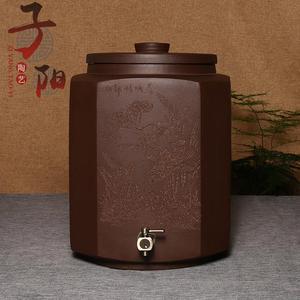 宜兴紫砂水缸储水罐带龙头茶缸大号抽水八方陶瓷过滤储水缸茶水桶