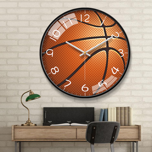 篮球挂钟运动儿童卧室孩子房间挂表男生宿舍寝室静音时钟挂墙钟表