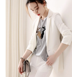 日本女装 2024春装新款 通勤百搭 修身一粒扣中长款白色西装外套