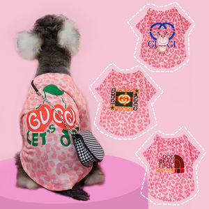 宠物猫咪狗衣服夏中小型犬雪纳瑞泰迪衣服夏T恤卡通粉色豹纹薄款