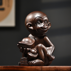 黑檀木雕猴子招财摆件家居饰品十二生肖工艺品生日送礼桌面客厅