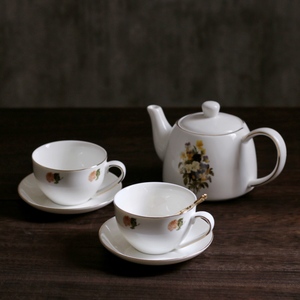 【梦田良品】法式复古田园玫瑰花描金陶瓷手绘下午茶咖啡杯碟茶壶