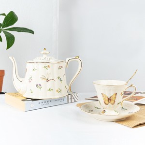 【梦田良品】法式复古描金蝴蝶蜻蜓花卉陶瓷茶壶咖啡杯浪漫下午茶